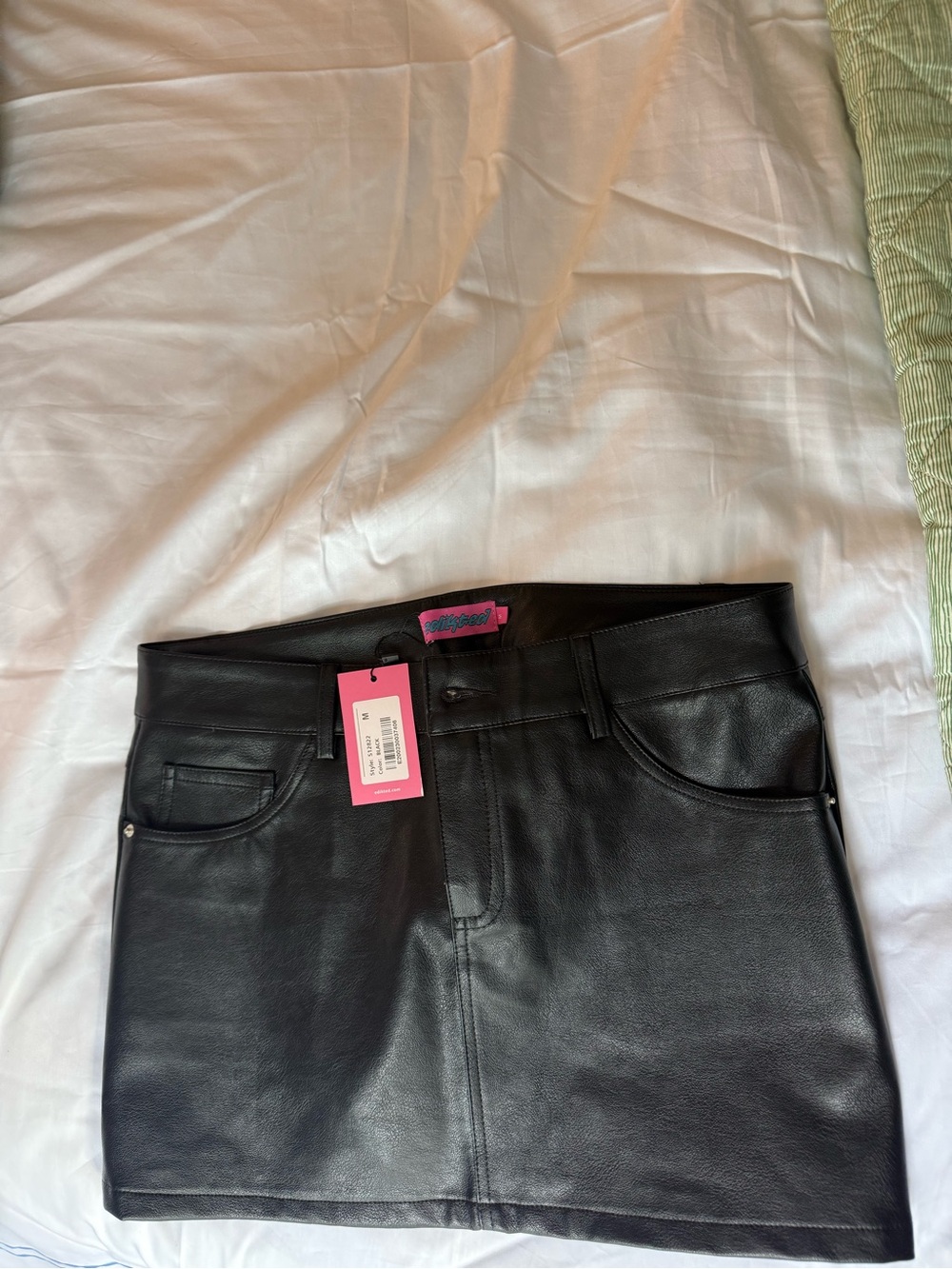 Edikted Black Leather Mini Skirt